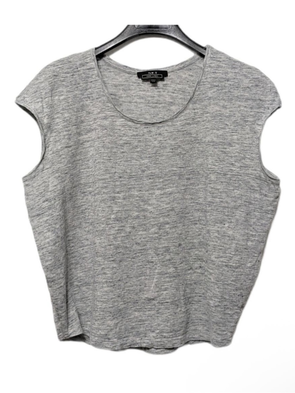SET Gray Linen Oversized Cropped T-Shirt 2